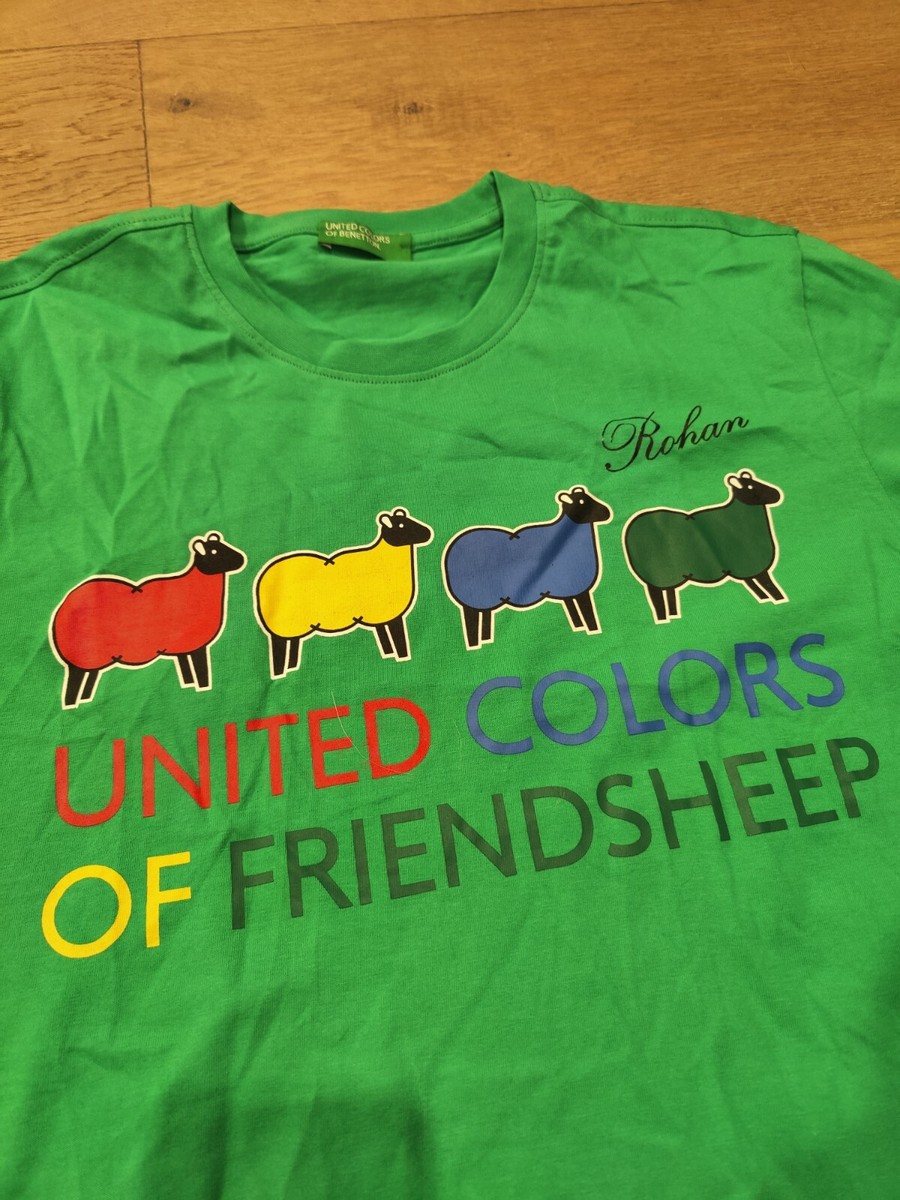 Benetton Green T-Shirt United Colors of Friendsheep Sheep Short