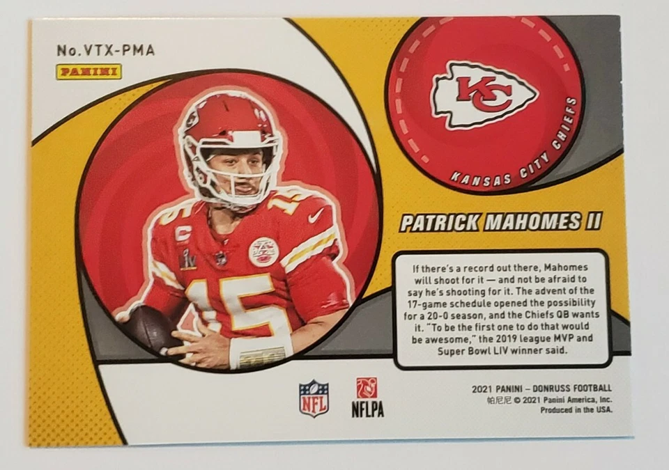 2021 Donruss Patrick Mahomes Vortex VTX-PMA - Image 3 of 4