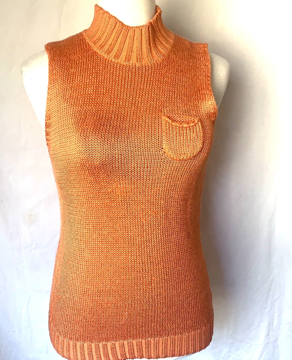 NEWPORT NEWS Women L Orange Cotton/Rayon Cutaway Armhole Mock Turtleneck Sweater