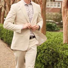 Spring Seersucker Men Suit Daily Sports Business Work Wedding Tuxedos 2 Pcs