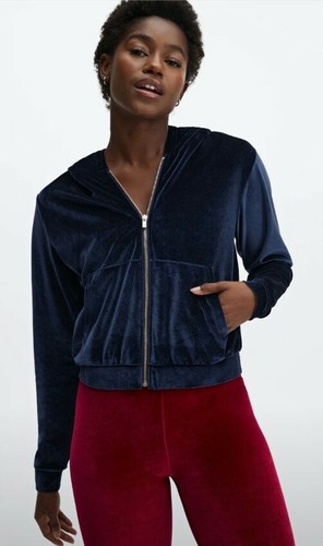Fabletics Donna Velour Hoodie Zip Up Deep Navy Blue Women's Medium - Picture 2 of 4