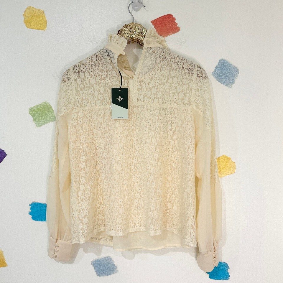 M Tuckernuck Cream Rosalee Floral Lace Long Sleeved Blouse NWT eBay