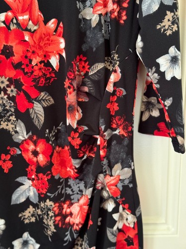 MILLERS Ladies Sz14 DRESS Floral stretch with ruching Black/orange - FREE POST! - Picture 3 of 6