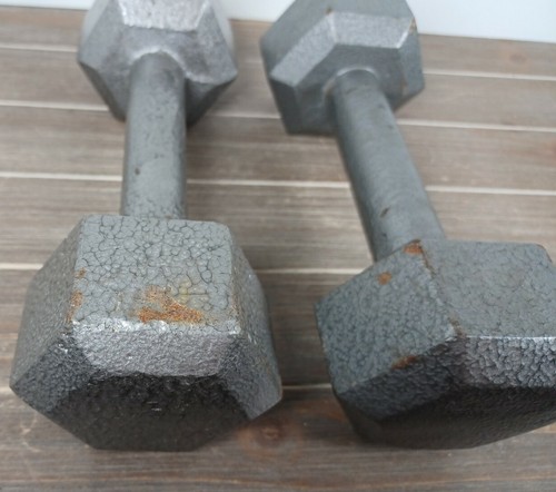 Set of Two 10lb Hex Dumbbells Pair Set of 2 Cast Iron Weights 20lb Total - Picture 5 of 6