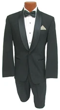 Men's Black Tuxedo with Pants 100% Wool One Button with Satin Shawl Lapels