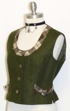 Green ~ Boiled Wool Women German Austria Fitted Dress Skirt Suit Coat Vest 6 8 S