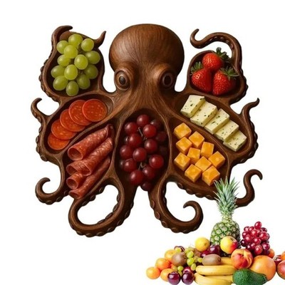 Octopus-Shaped Wooden Dinner Plate Charcuterie Board Kitchen Seafood Lovers