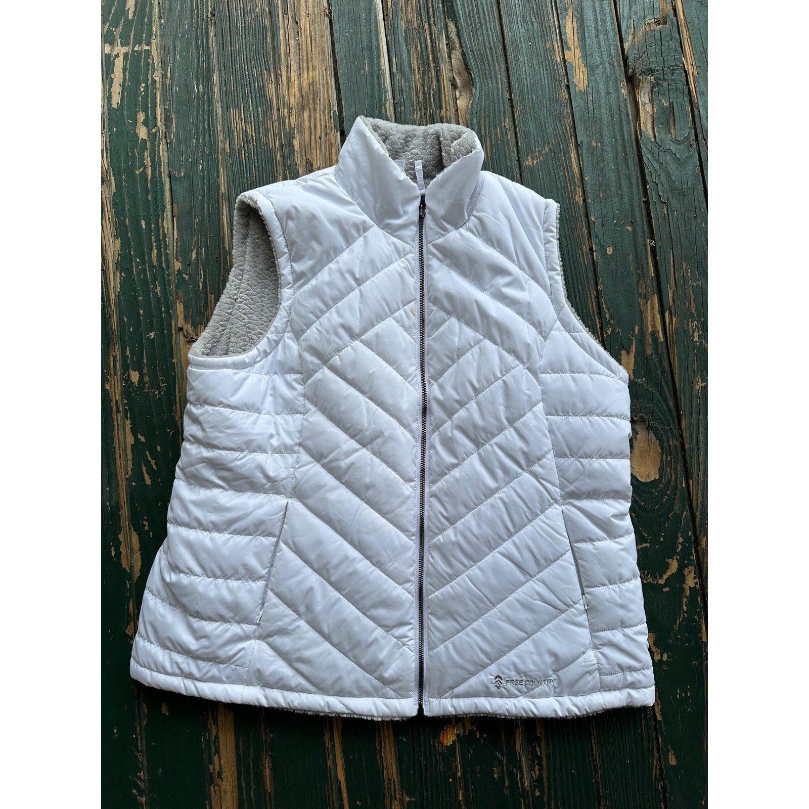 Free Country White Quilted Puffer Vest Faux Fur Lined XXL Zip Up Outerwear