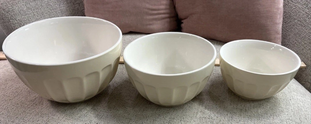 Lot De 3 Bols Mélangeurs Cannelés Williams Sonoma Céramique - Couleur Butternut, Vintage
