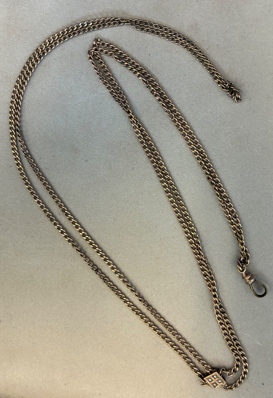 Antique 25" Gold Fill Watch Fob Chain With Pearl Slide