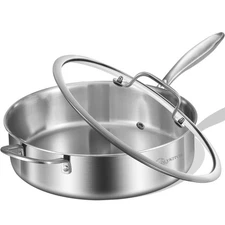 Whole Body Tri-Ply Stainless Steel 5.5 QT Sauté Pan with Lid,12 Inch Deep Fry...