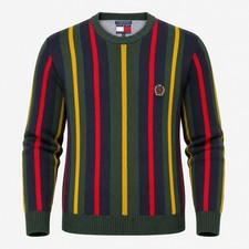 VTG Tommy Hilfiger Sweater Men XL Striped Crewneck Chunky Knit Pullover 90s Y2K