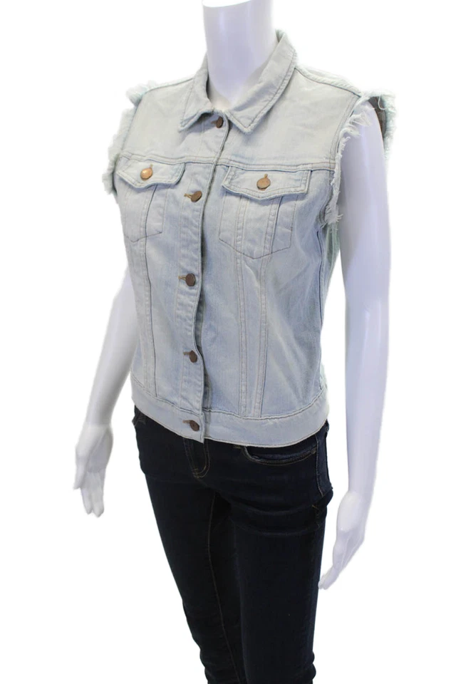 J Brand Womens Cotton Distressed Detail Buttoned Denim Vest Blue Size S - Image 2 of 4