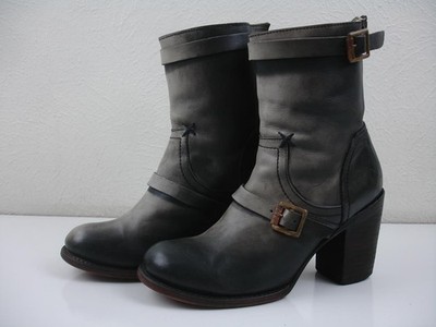 Women's 9 M Freebird By Steven Beta Gray Leather Harness Motorcycle Boots Biker