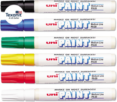 Uni-Paint Oil Based Marker, Medium Point, Assorted Inks,63630, 6/Set