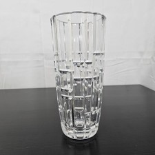 Vintage Crystal Cut Glass Cylinder Vase Etched Clear 9 Inch Tall Decor Home