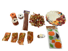 Lot of Fall Autumn Craft Supplies Plates Ribbons Stickers Gel Clings Garland