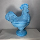 VTG Westmoreland Standing Rooster On Nest Blue Slag Milk Glass 8 3/4 " 1lb15.7oz