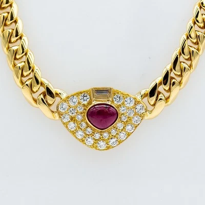 Halskette 750/18K Gelbgold Diamanten ca. 2ct E/VVS2 Rubin ca. 1ct L: ca. 39cm - Bild 1 von 3