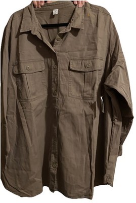 Old Navy Womens Plus 4X Olive Green Twill Boyfriend Shirt Button Front