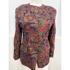 Jones New York Vintage Multicolored Paisley Collarless BlazerJacket Tailored 14