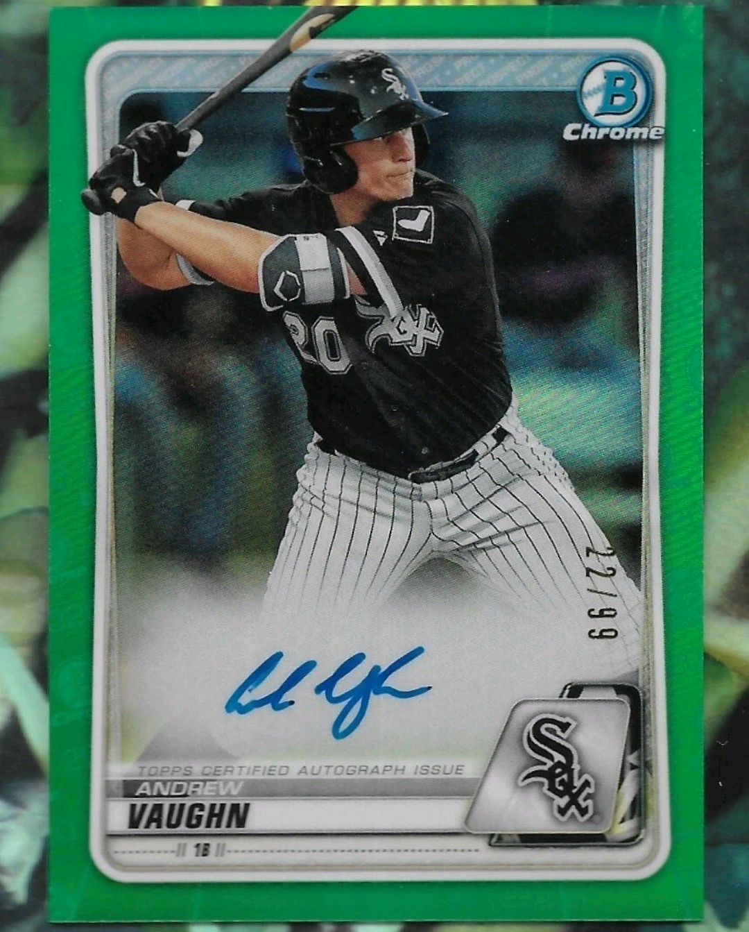 ANDREW VAUGHN 2019 BOWMAN CHROME GREEN refractor /99 AUTOGRAPH AUTO