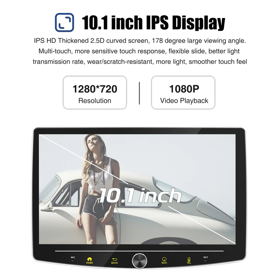 4+64G Android 15 Carplay Car Stereo 1DIN GPS WIFI 360° Rotatable Screen +Camera - Image 3 of 4