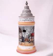 Antique German Porcelain Beer Stein Occupational Blacksmith w/Lithophane c.1900