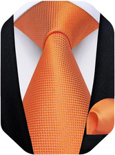Mens Solid Color Tie and Pocket Square Set Woven Silk Plain Necktie  Handkerchi