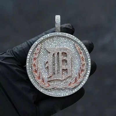 4Ct Round Cut Real Moissanite Custom Circle Men's Pendant 14K White Gold Plated