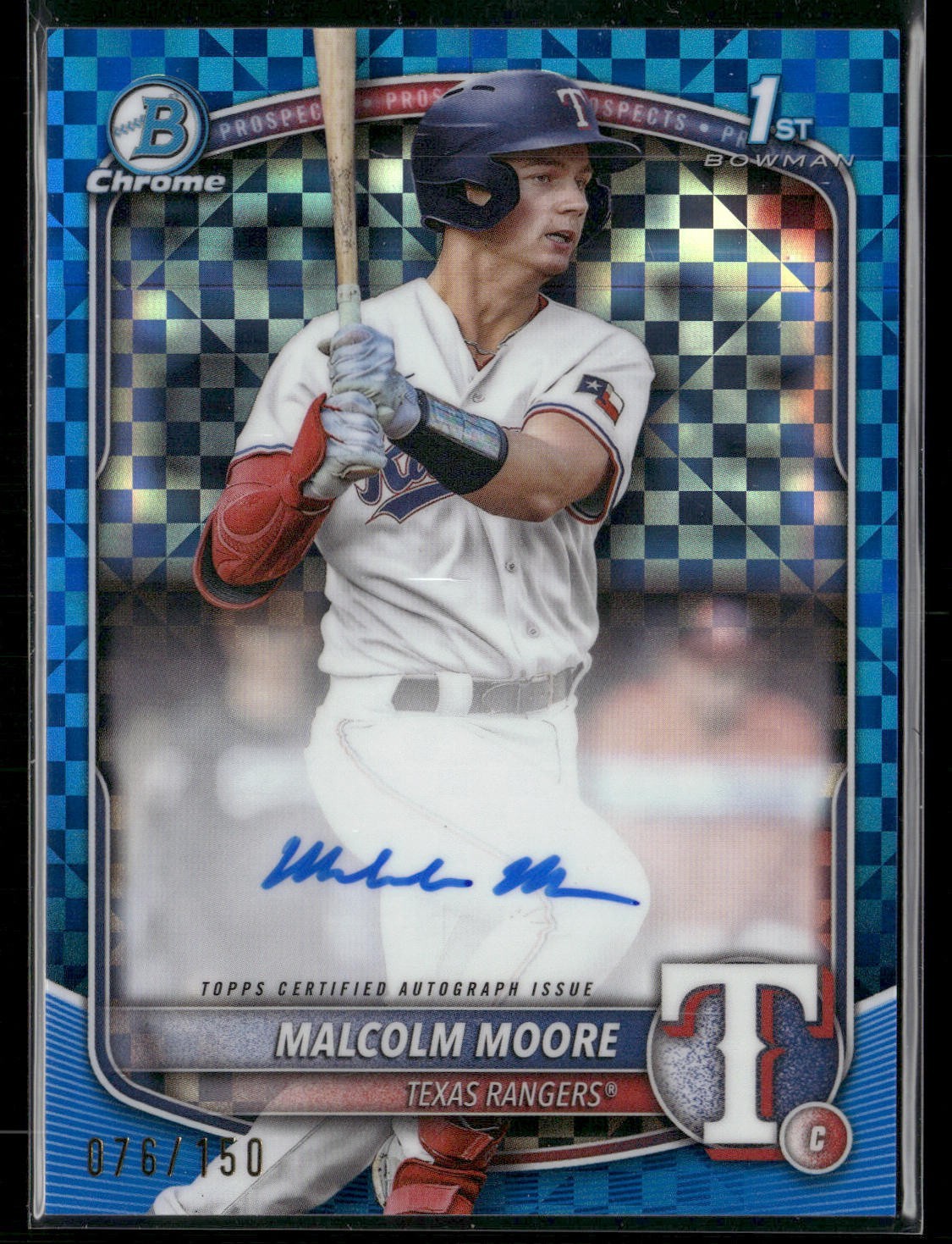 Malcolm Moore 2025 Bowman Chrome 1st Bowman Blue X-Fractor /150 Auto