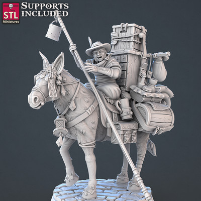 STL Miniatures Peddler w/ Mule Civilian NPC DnD Fantasy RPG Pathfinder | 32mm 3D