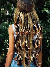 GORTIN Boho Feather Headband Hippie Headpiece Indian Headdress Gypsy Brown