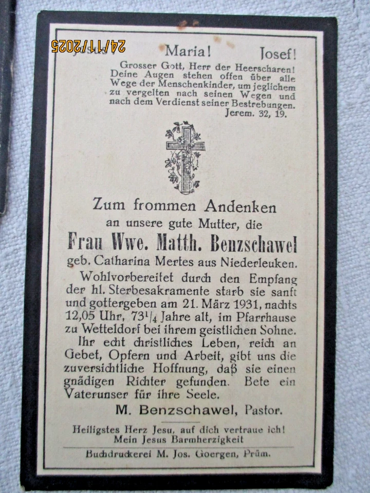 Totenzettel Sterbebilder 1930 - 1934 Konvolut Eifel 12 Stück - Bild 3 von 4