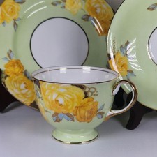  Vintage Aynsley Bone China Yellow Rose Green Trio Tea Set England 
