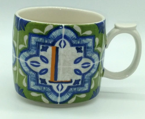 Anthropologie Large Blue/Green Mezze Monogram Mug "L"