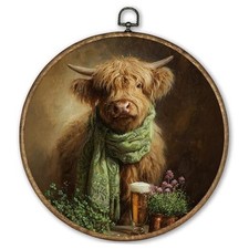 TLESKE St Patrick's Day Highland Cow Round Wall Art Decor Framed 10x10,