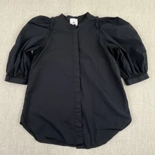 G. Label Goop Button Top Womens Size 2 Black 3/4 Sleeve Made In Italy Luxury