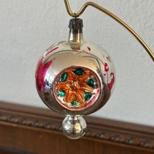 Vintage Polish 4" Triple Indent Ball Mercury Glass Christmas Ornament READ