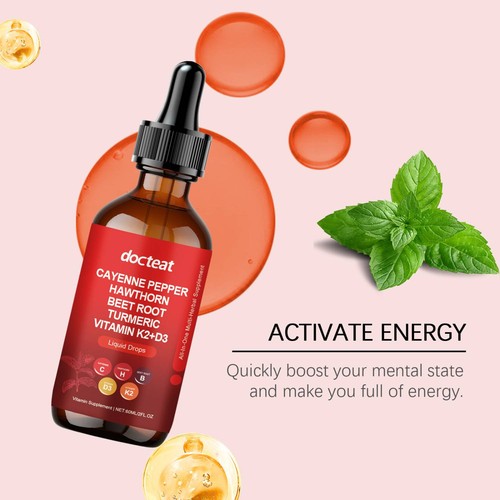 Cayenne Pepper Hawthorn Beet Root Turmeric Vitamin K2+D3 Drops Fast Shipping - Picture 6 of 14