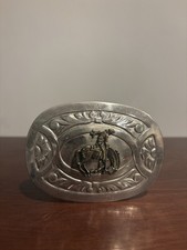 Vintage Chambers Metal 3  Brass Belt Buckle Western Horse Rider  Made In USA   