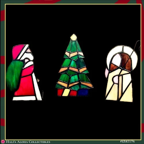 ❄️🎄Set of 3 VINTAGE Tiffany Style Stained Glass Tealight Votive Candle Holders