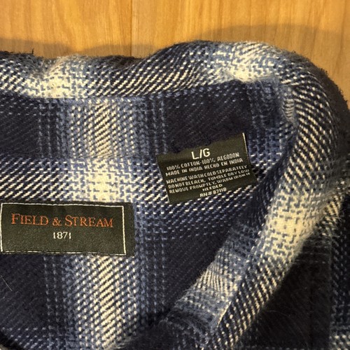 Vintage Field & Stream Flanellhemd Herren Large schwere Baumwolle blau & weiß kariert - Bild 3 von 24