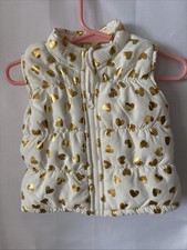 Healthtex Toddler Baby Girls Puffer Vest Size 12M Ivory W/Gold Hearts NWOT
