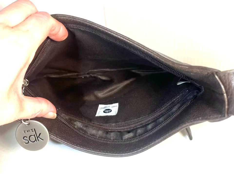 The Sak Marrón Oscuro Cuero Puro Bolso de Hombro Bandolera Cartera Guijarro 10x9" Foto 4 de 4