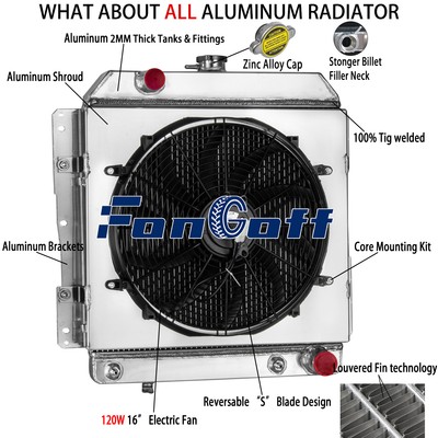 3Rows Radiator Shroud Fan For 1958 Chevy Bel Air Impala Caprice 4.6L V8 AT/MT.