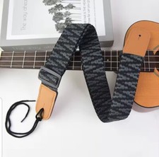 for Ukulele Guitar Banjo Mandolin Adjustable Woven Shoulder Black/Grey Strap