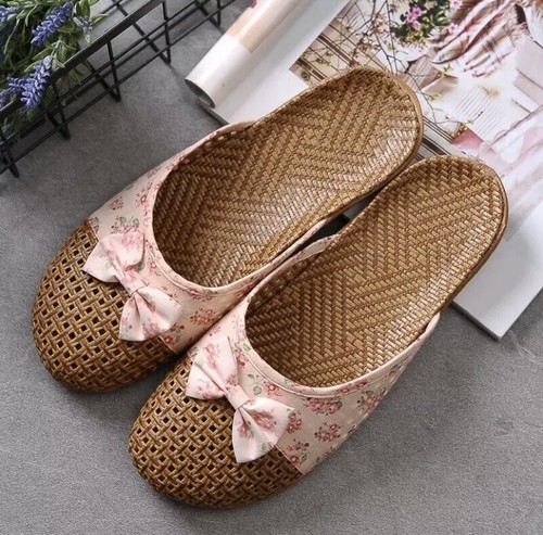 NEU Anti-Rutsch Blumen Schleife Flache Slipper Indoor Home Gemütlich... Größe 7,5-8.