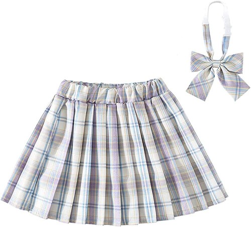 Girls Check Pleated Skirt A-Line Mini School Tennis Uniform with Bow Tie Party - Picture 16 of 20