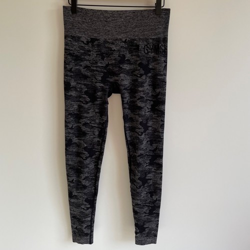 Gym Shark Seamless Leggings Women's Size M Gray Black Camo Activewear Bottoms